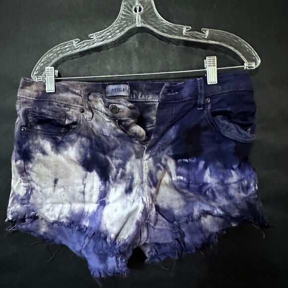 Pistola Distressed Shorts Hot Denim Blue Size 30 Tie Dye Purple Distress - Picture 5 of 5